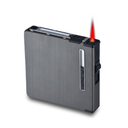Flashlight Lighter With Cigarette Case, Wind And Moisture Resistant, Refillable, 100mm King Size Cigarettes, Mens Gift