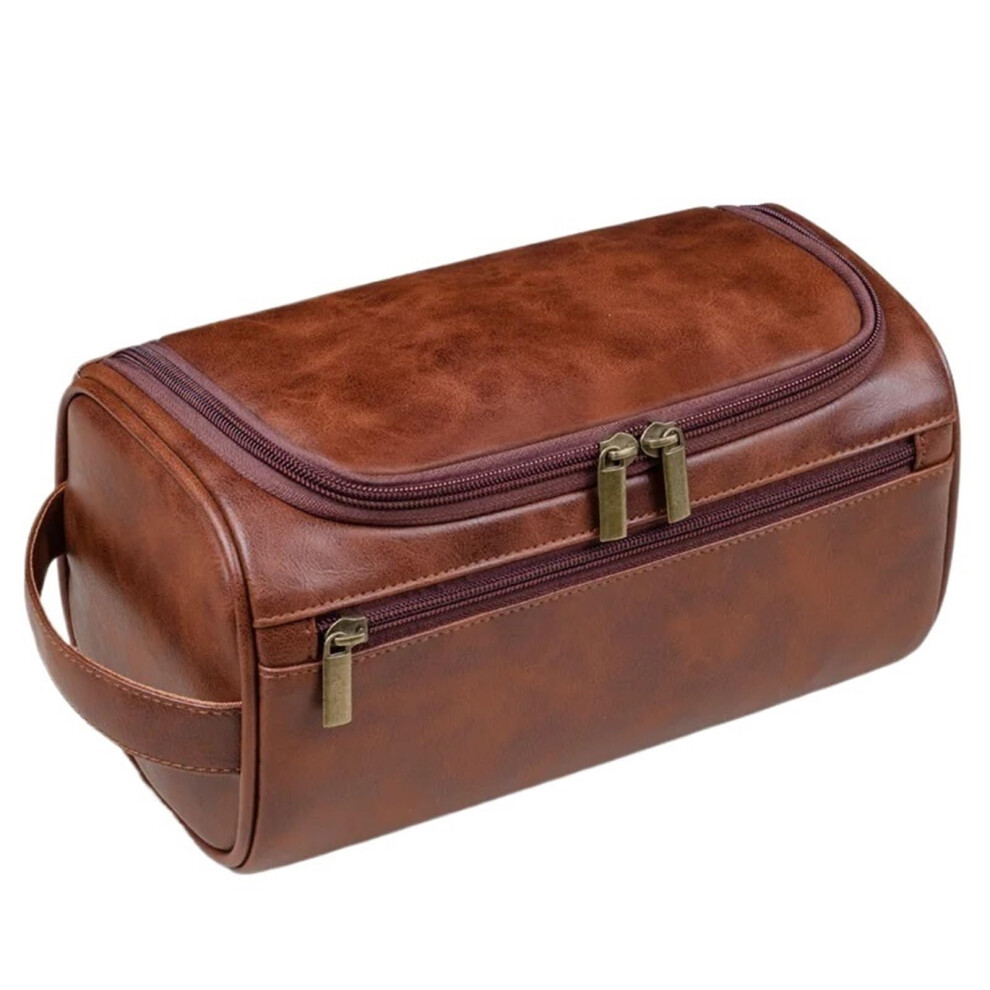 Travel Makeup Bags For Women PU Leather Cosmetic Organizer Bag Portable Toiletry Bag RedBrown