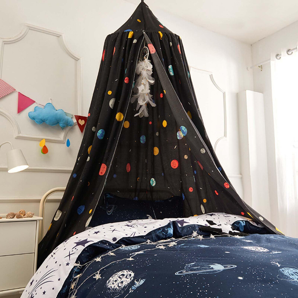 Bed Canopy For Kids, Colourful Stars Hanging Canopy, 65cm Planet Round Dome, Mosquito Net Baby Cot Compatible