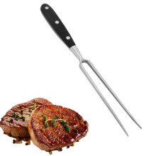 Large Stainless Steel Meat Fork with Long Wooden Handle for Carving Roasting and BBQ 11.8 Inch