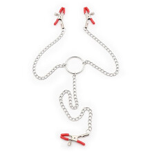 Stainless Steel Chain with Rubber Clips Female Nipple Clamps Costume Toys (Red) Nipple Clamp Set Cosplay Accessory Red