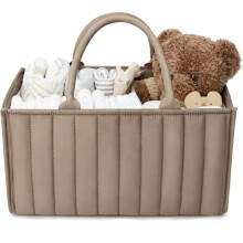 Baby Diaper Organizer With Compartments And Handles, Foldable Diaper Organizer, Portable Diaper Caddy For Wipes, Khaki