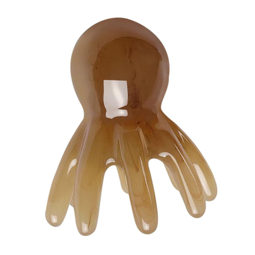Unisex Brown Scalp Massager Octopus Design Resin Comb For Stress Relief Travel Relaxation Light