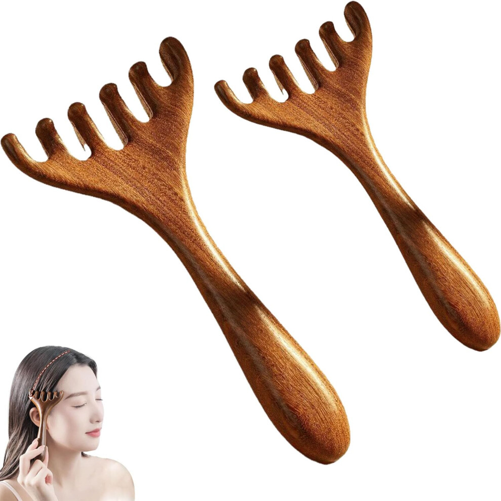 2PCS Natural Wooden Scalp Massager Comb for Stress Relief and Ergonomic Meridian Head Massage