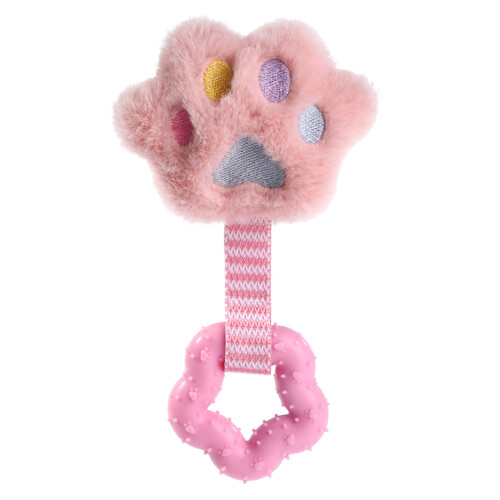 Interactive Stuffed Dog Chew Toy for Small-Light pink footprint