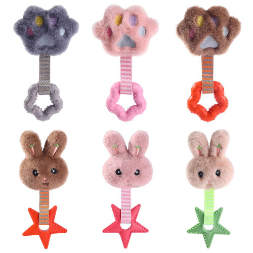 Interactive Stuffed Dog Chew Toy for Small-Light pink footprint 1