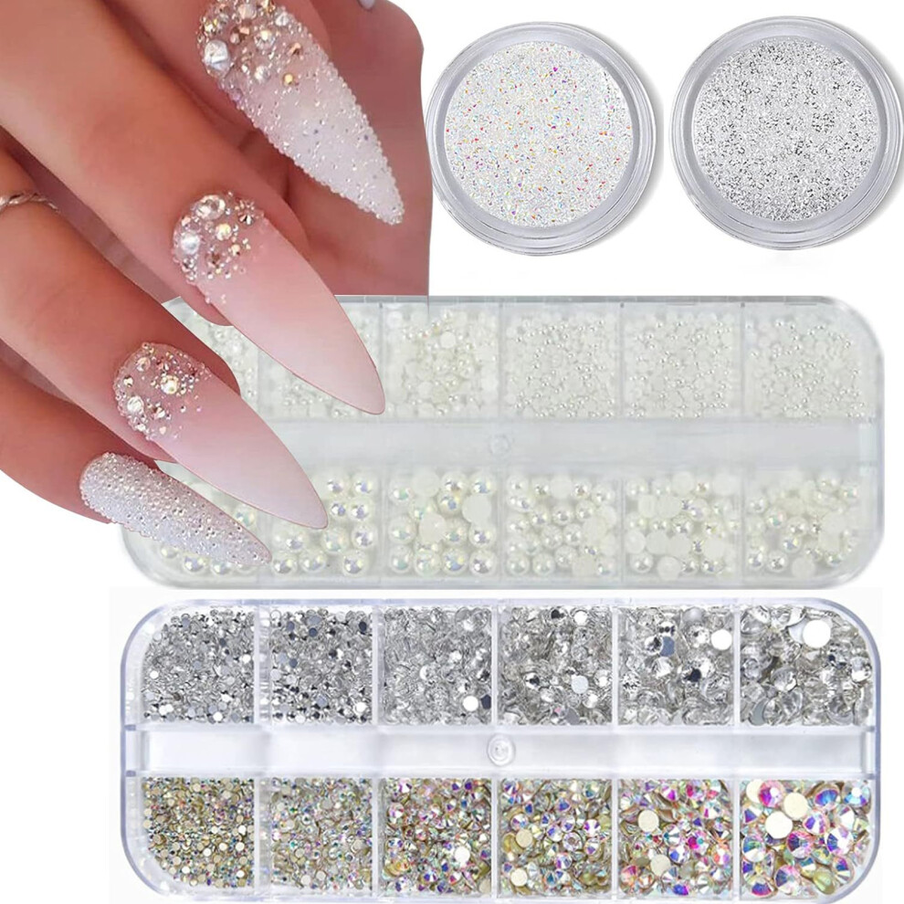 Nail Jewels Kit with Glass Crystal Rhinestones, DIY Nail Art Supplies Featuring Kawaii Nail Charms and 3D Bead Ornaments for Manicure Decor, Transpar