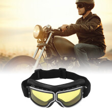 Adjustable Wind Sand Motorcycle Goggles Black Frame Yellow Lens 180x80mm
