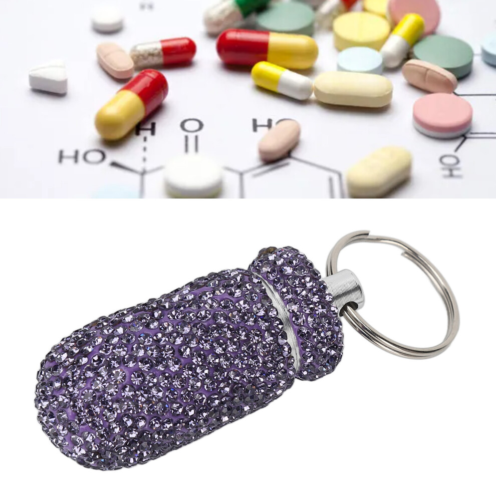 Purple Rhinestone Aluminum Alloy Medicine Bottle Container 4.5Ml With Keyring