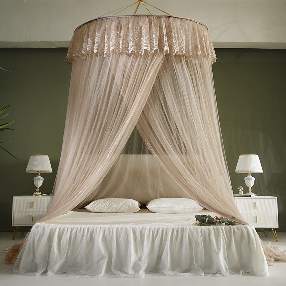 Mosquito Net Canopy For Double Or Single Beds Princess Dome Tent With Adhesive Hooks Mesh Cover For Cots Beige