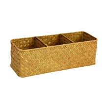 Wicker Basket With 3 Compartments Seagrass Storage Basket Woven Organizer For Toilet Tank And Snack Toy Storage