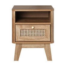 Bedside table with 1 drawer, rattan front and 1 niche, 39 cm wide - PALMO