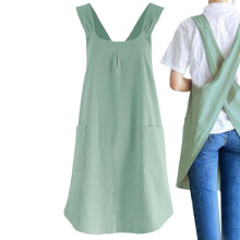 Women's Cross Back Apron with Pockets, Breathable Soft Fabric for Cooking, Baking, Painting, Green