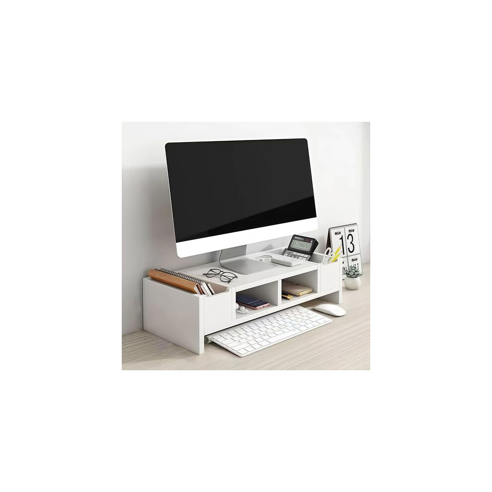 Spacesaving Wooden Monitor Stand With Drawer 2Tier Desk For Computer And Tv Adjustable Riser For Home Office 9199774221443