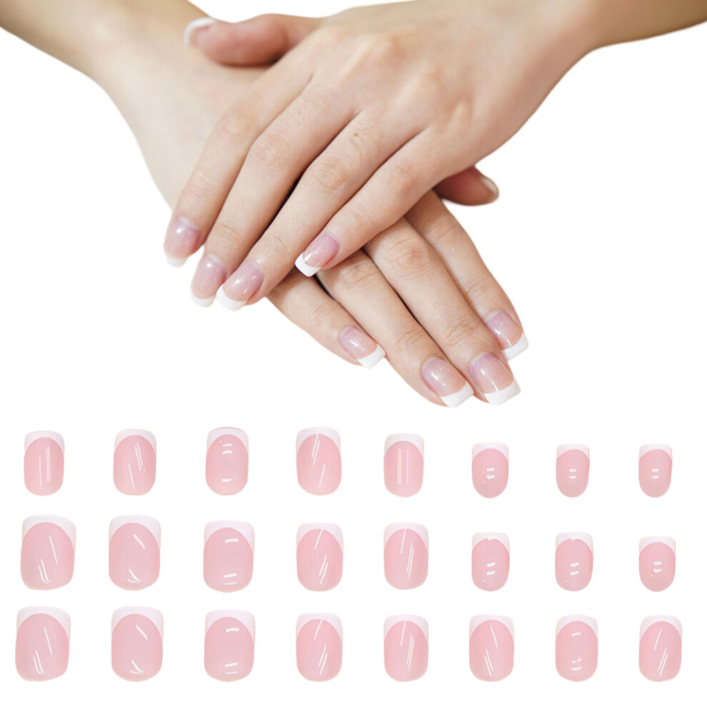 Press On Nails for Medium Length Short Square, Reusable Stick On Fake Nails with Jelly Adhesive Seamless Cuticle Line Glossy Finish, Full Cover Acryl
