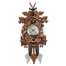 Cuckoo Clock for Wall, Wooden Pendulum Bird Clock with Adjustable Button, Battery Operated Vintage Wall Decor