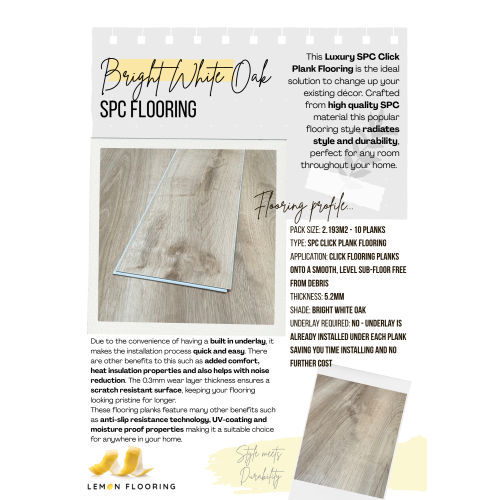 SPC Luxury Click Plank Flooring - Built-In Underlay Bright White Oak - 5.2mm Thick 1