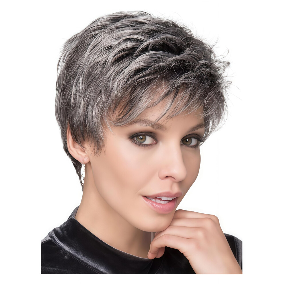 Unisex Grey Short Wig Pixie Cut With Bangs, Short Pixie Gray Cut, Natural Wavy 1