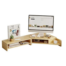 LShaped Monitor Riser With Slots, Wooden Desk Organizer For Monitors And Laptops, SpaceSaving Clutter Solution