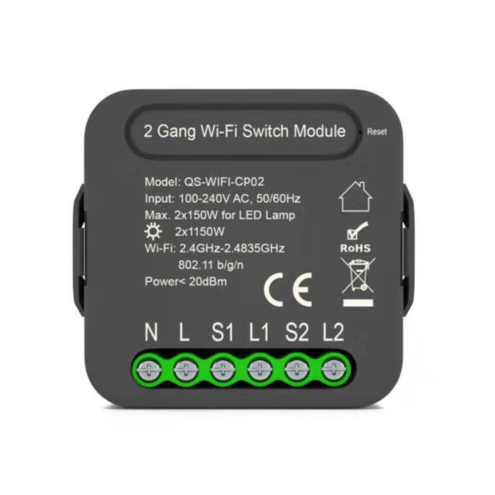 Qs-Wifi-Cp02 Smart 2 Gang Switch Module With Tuya App Control 6951377456478