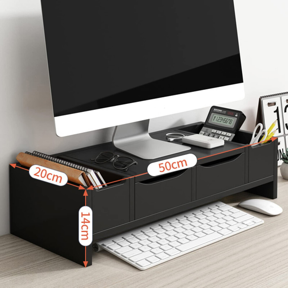 Spacesaving Wooden Monitor Stand With Drawer 2Tier Desktop Organizer For Computer & Flatscreen Tv Cabinet Black 9199774226301