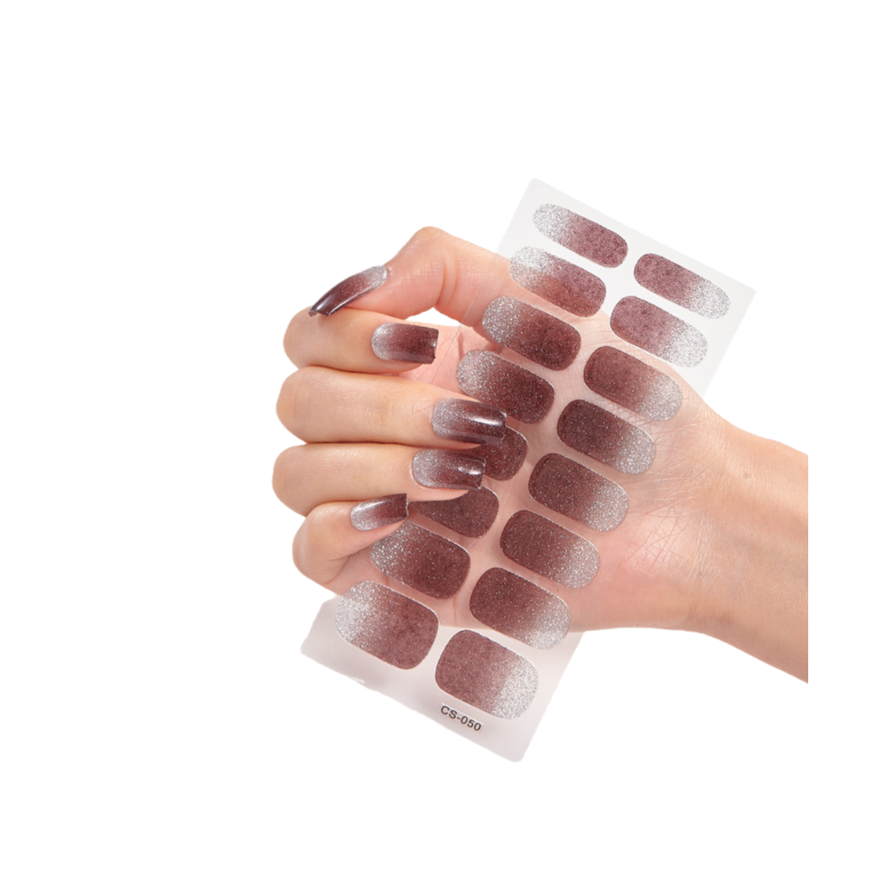 Pre-Cured Gel Nail Strips with Salon-Quality Shine, Self Adhesive Nail Polish Strips for Quick Manicure, Waterproof Long Lasting Nail Wraps with Shin