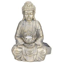 Meditatie- en Zen-decoratie van polyhars, handgegoten zittend Boeddhabeeld met LED-verlichting op zonne-energie, perfect Feng Shui-cadeau voor vrede