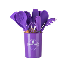 12PCS Holzgriff Silikon Kochutensilien Hitzebeständiges-Lila