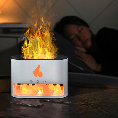 Kristallsalz-Duftdiffusor mit simulierter Feuerdarstellung,-Weiß 2