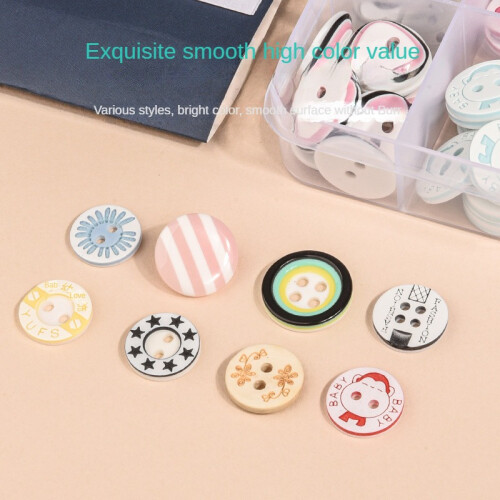 (Package 1, 12.5mm random mixed models 100 pieces) 100pcs boxed colorful buttons 2