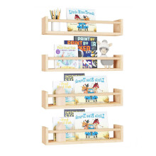 Nursery Book Shelf 4 Piece Natural Wood Floating Wall Mounted Shelves Storage Organizer For Nursery Bedroom Living Room
