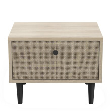 Bedside table with 1 drawer, oak finish - rattan print and matte black, 44.6 cm wide - Saigon