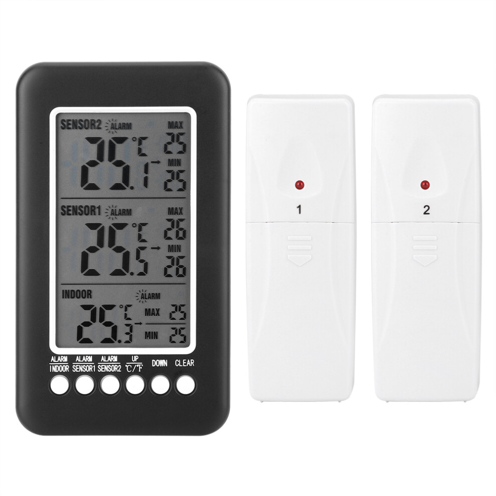 Audible Alarm Temperature Gauge With Min And Max Temperature Display, 2 Sensors Wireless Digital Thermometer For Refrigerator Freezer Home Use