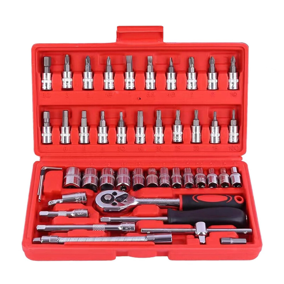Electric Wrench 3/8 Drive, Cordless Slim Rechargeable Ratchet Set With 46Pcs Tools And 45 Adjustment Accessories, Red 9199774229272