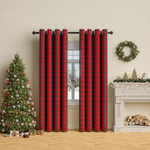 Eyelet Curtains W52xH84 Red Plaid Tartan Striped Living Room Bedroom Thermal SemiShading Blackout Woven Check 1 Piece