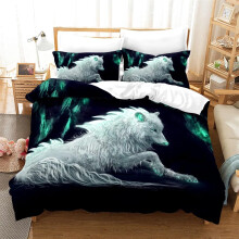 Deluxe 3D Bedding Set Cartoon Wolf Printed 3 Piece Duvet Cover Pillow Cover Set 260x220cm Black