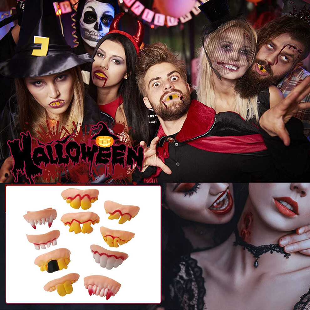 Ugly Fake Rotten Teeth 10 Pcs Halloween Fun Party Prank Dentures