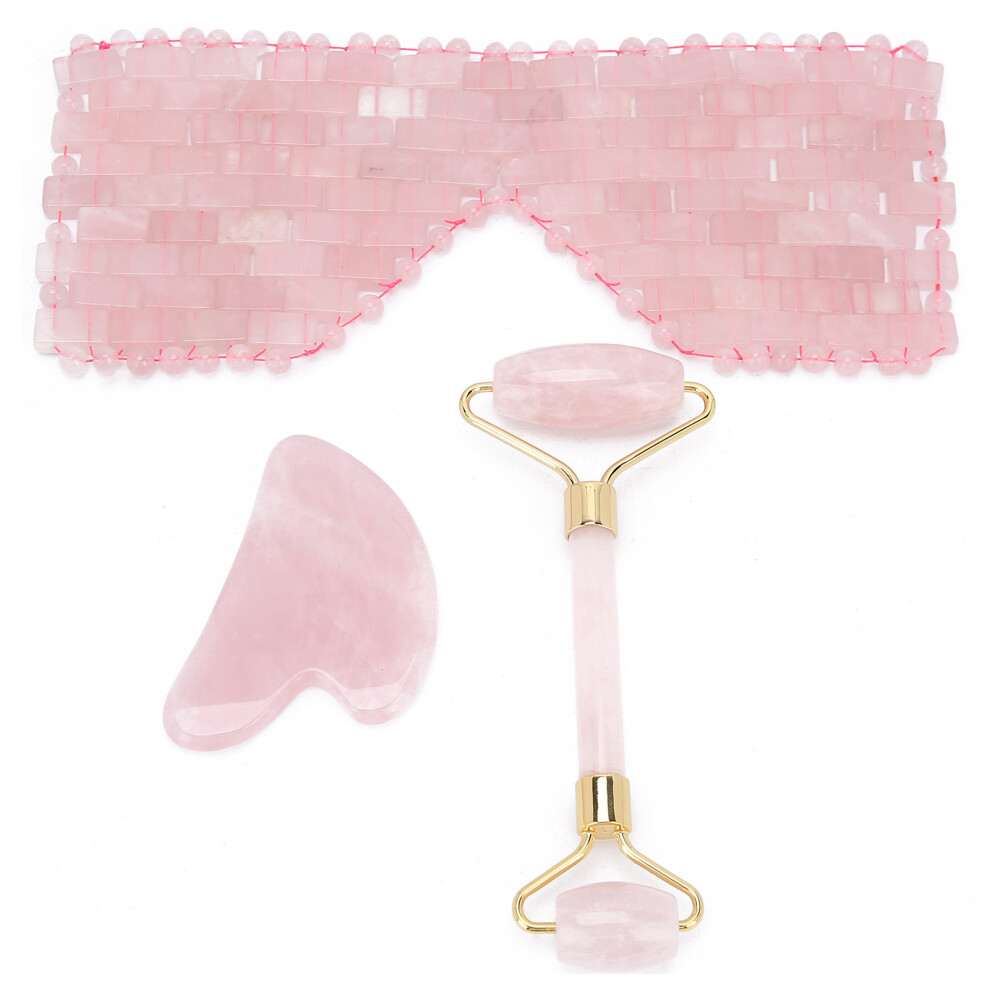 Eco Friendly Rose Quartz Eye Mask Set, Anti Aging Therapy, Cooling Mask for Facial Muscles Relaxation, Weighted Eye Mask for Hot & Cold Therapy, Natu