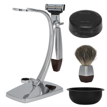 Pămătuf de bărbierit umed din păr natural de bursuc, suport de înaltă calitate și design elegant, combinat cu un kit de bărbierit compact,