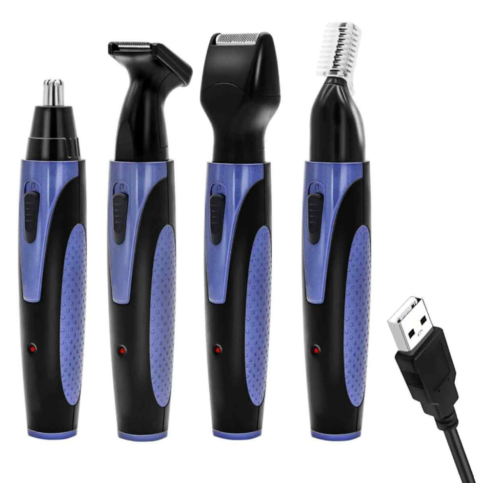 Facial Grooming Kit for Men, 4 IN 1 Rechargeable Nose Hair Stubble Beard Ear Eyebrow Shaver, RECHARGEABLE Electric Trimmer with Long-Lasting Battery