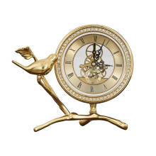 Brass Table Clock Retro Art Desk Clock for Living Room Bedroom Office Decor