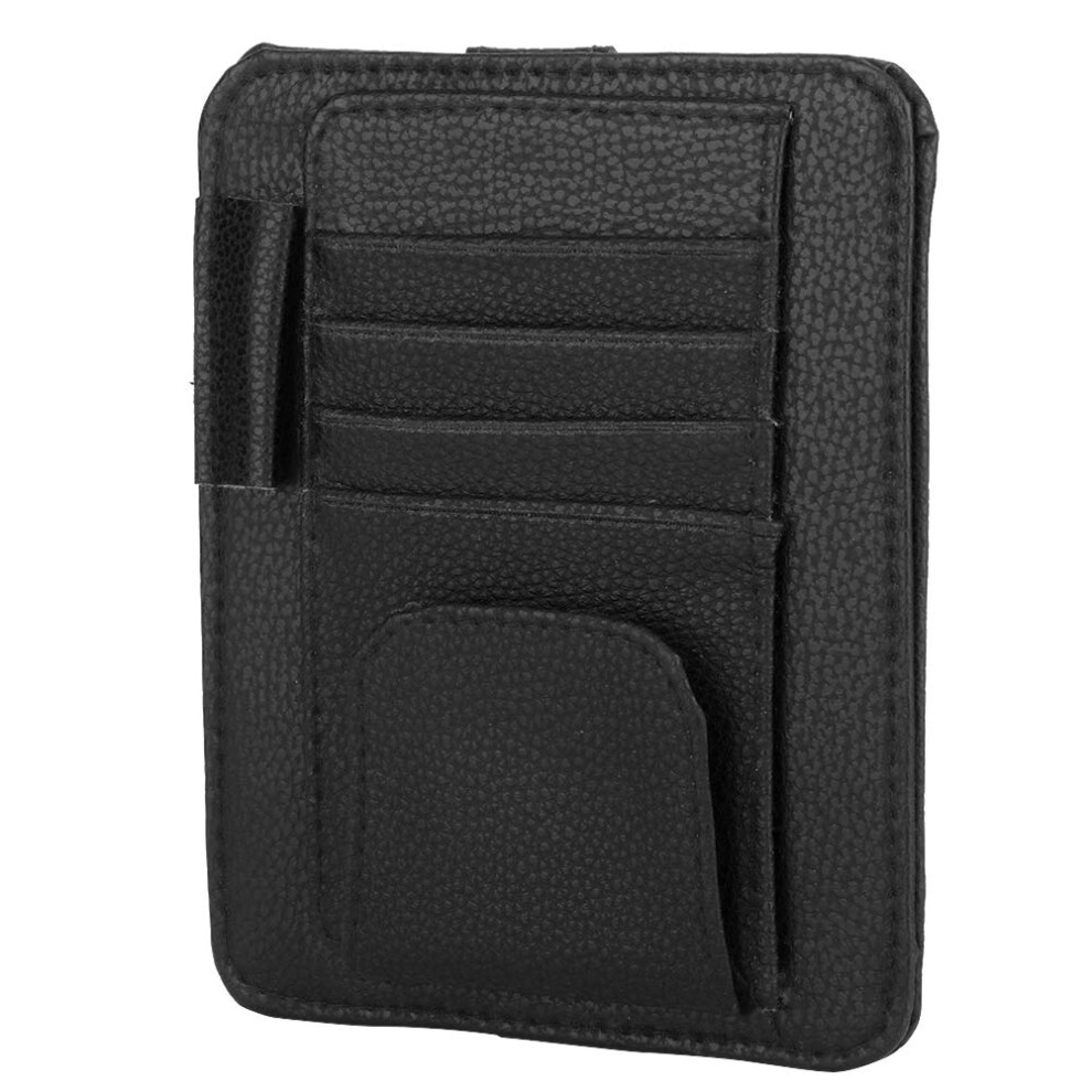 Car Sun Visor Organizer Pu Leather Large Capacity Storage With Card And Sunglasses Holder Black 9199774231954