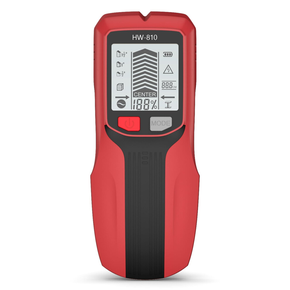 Stud Finder Wall Scanner With Metal Mode And Ac Mode Detects Studs, Pipes, Wires; Lcd Display, Auto Shutoff Red 9199774232302