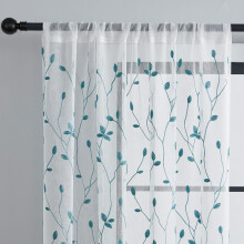 Net Curtains For Windows 2 Panels Semi Sheer Privacy Rod Pocket Embroidered Leaf Pattern Voile Panel Blue 132W X 244H CM