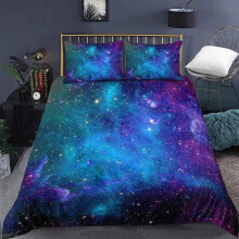 Duvet Cover Queen Colorful Stars Bedding Set Outer Space Comforter Cover Sky Printed Bedspread for Kids 135x200cm Black