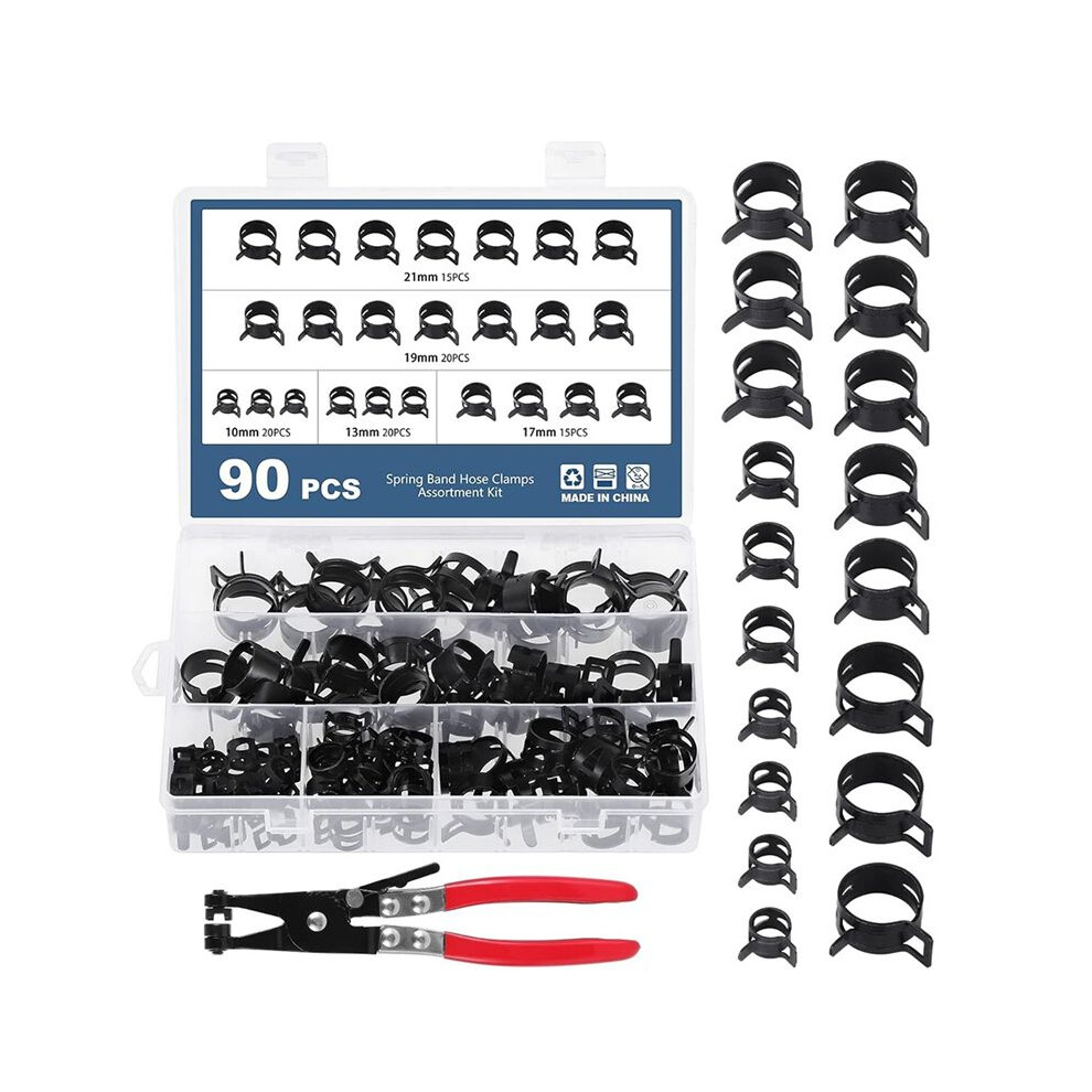 91Pcs Spring Band Hose Clamps Assortment Kits With Hose Clamp Pliers Silicone Vacuum Hose Pipe Clamp Air Clip Clamp 4712771931082