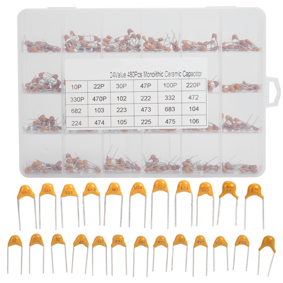 Ceramic Capacitor Assortment 480Pcs 10Pf-10Uf 50V Stable & Non-Corrosive 4941377483613