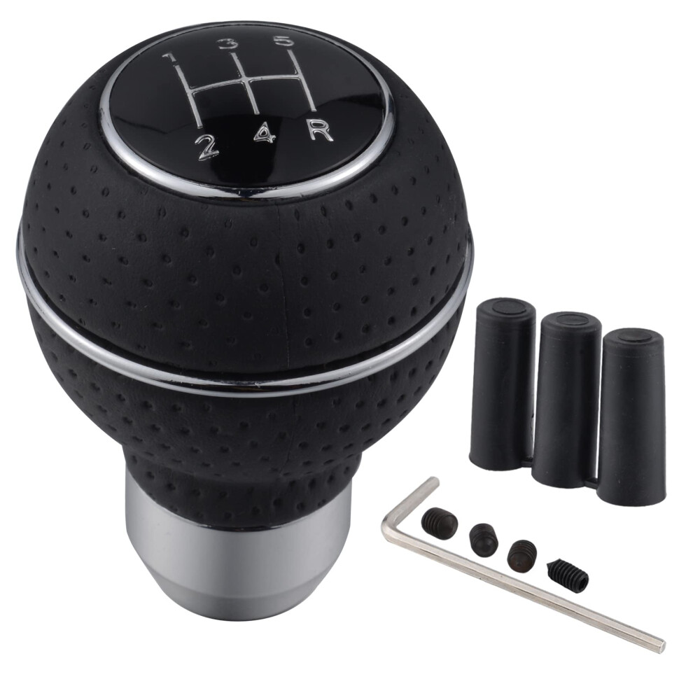 5 Speed Gear Shift Knob Leather Grip For Manual Transmission Cars Suvs Trucks, Alloy Silver 9199774234627