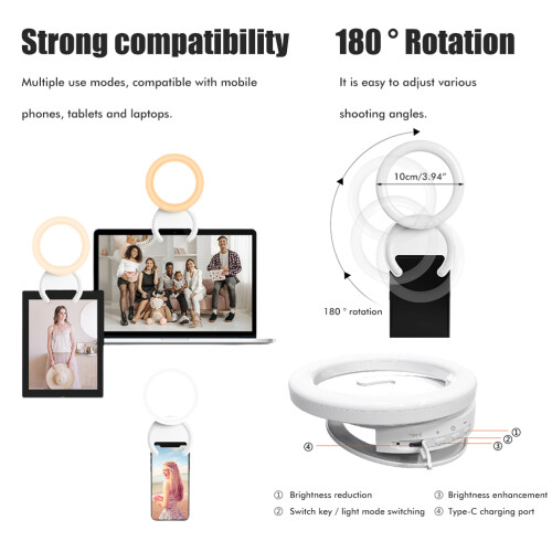 Portable and Lightweight Mini Ring Light for Effortless Mobility, 180-Degree Rotatable for Creative Angle Adjustments, Side Lighting Enhances Depth an 1