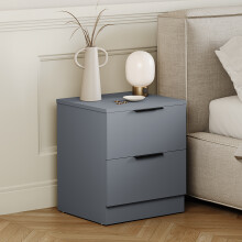 (Grey) Trega 2 Drawer Bedside Cabinet Wooden Nightstand